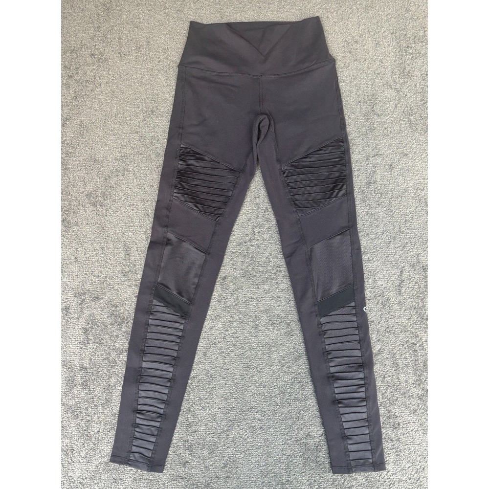 Alo Moto‎ Leggings Women XXS Black High Waist Ribbed Panel Activewear Outdoor